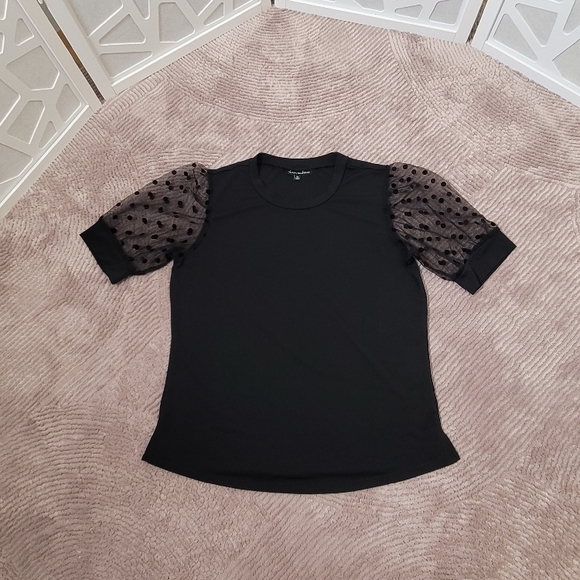 Alison Andrews Women's Black Mesh Polka Dot Sleeve Shirt Size Medium - Picture 5 of 10
